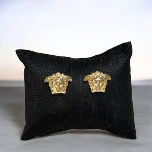 Gold Medusa Upcycled Stamped Stud Earrings